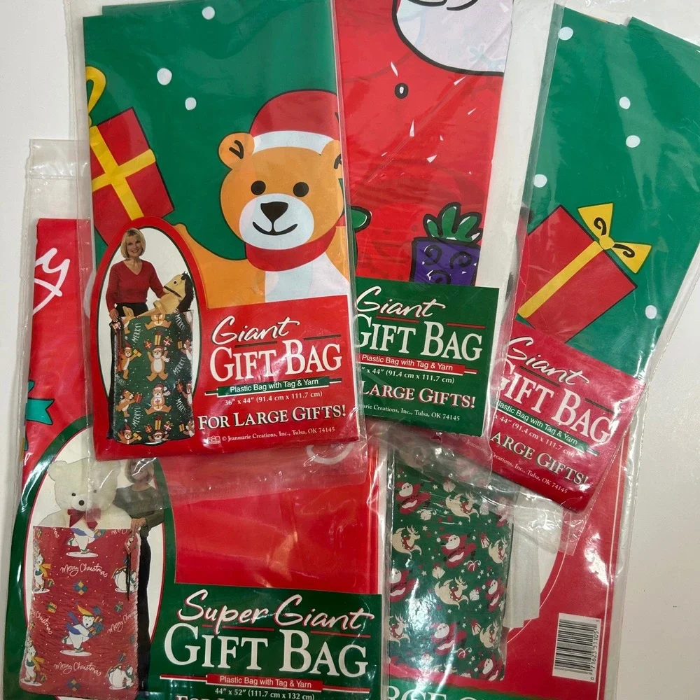 5 Jeanmarie Creations Vintage Christmas Giant Gift Bags Large Plastic Lot 1993